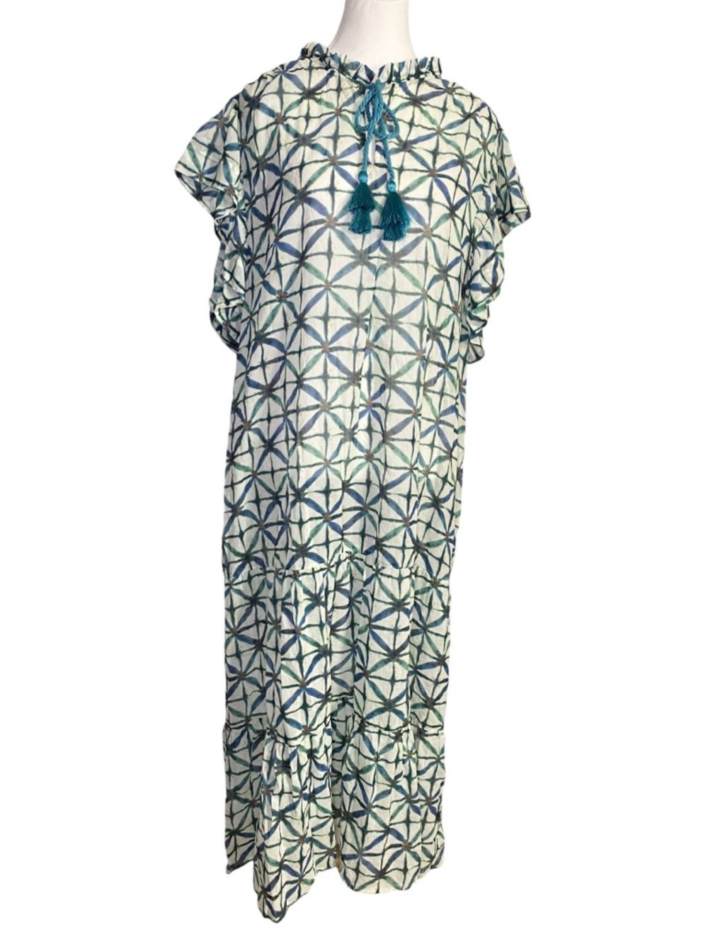 Marie Oliver Geometric Shibori Print Tiered Maxi Dress